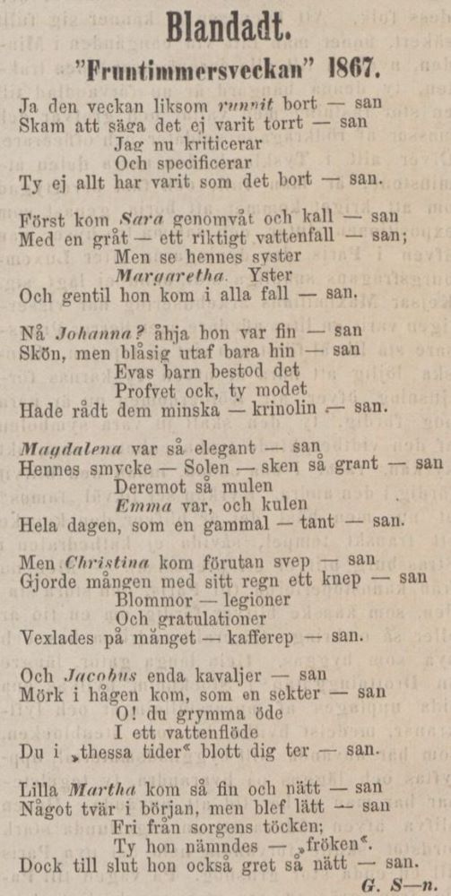 Bild på femradig vers med sju strofer från en gammal tidning.