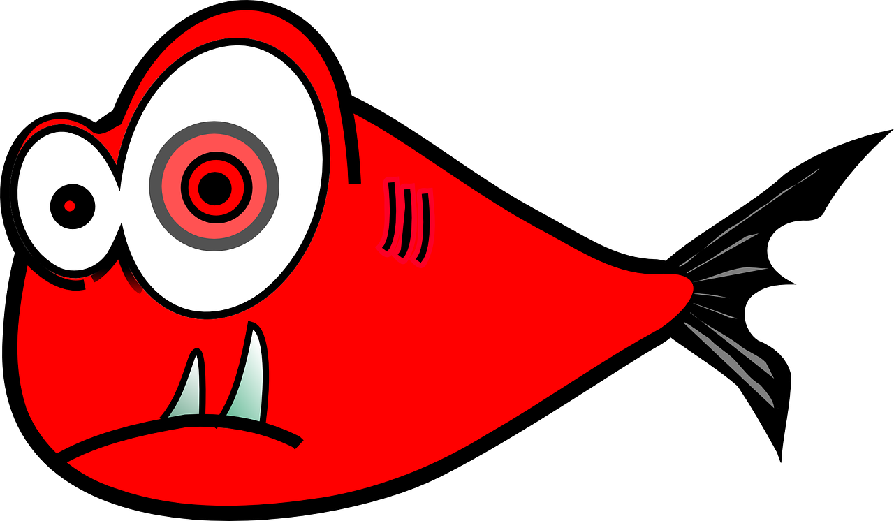 Tecknad bild på röd fisk som ser förvirrad ut