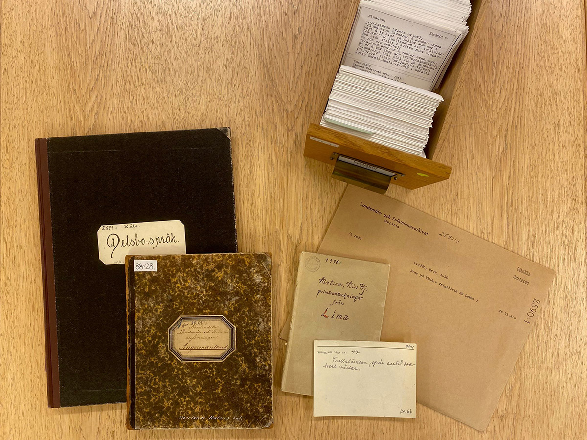 Arkivmaterial: anteckningsböcker, listor och frågekort.